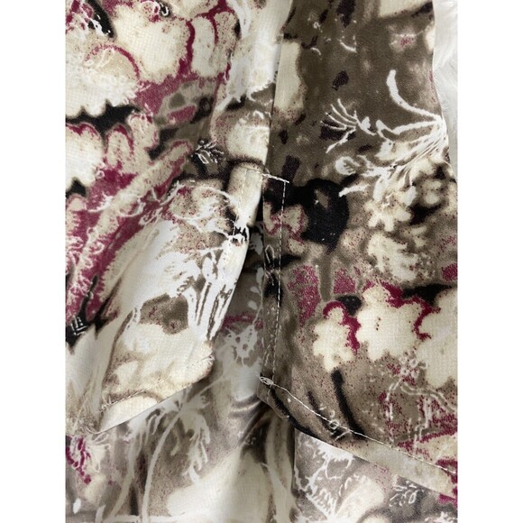 Chicos Beige Satin Print Shirt Size 0 Long Sleeve Button Down Artsy Top Flowers - Picture 13 of 14